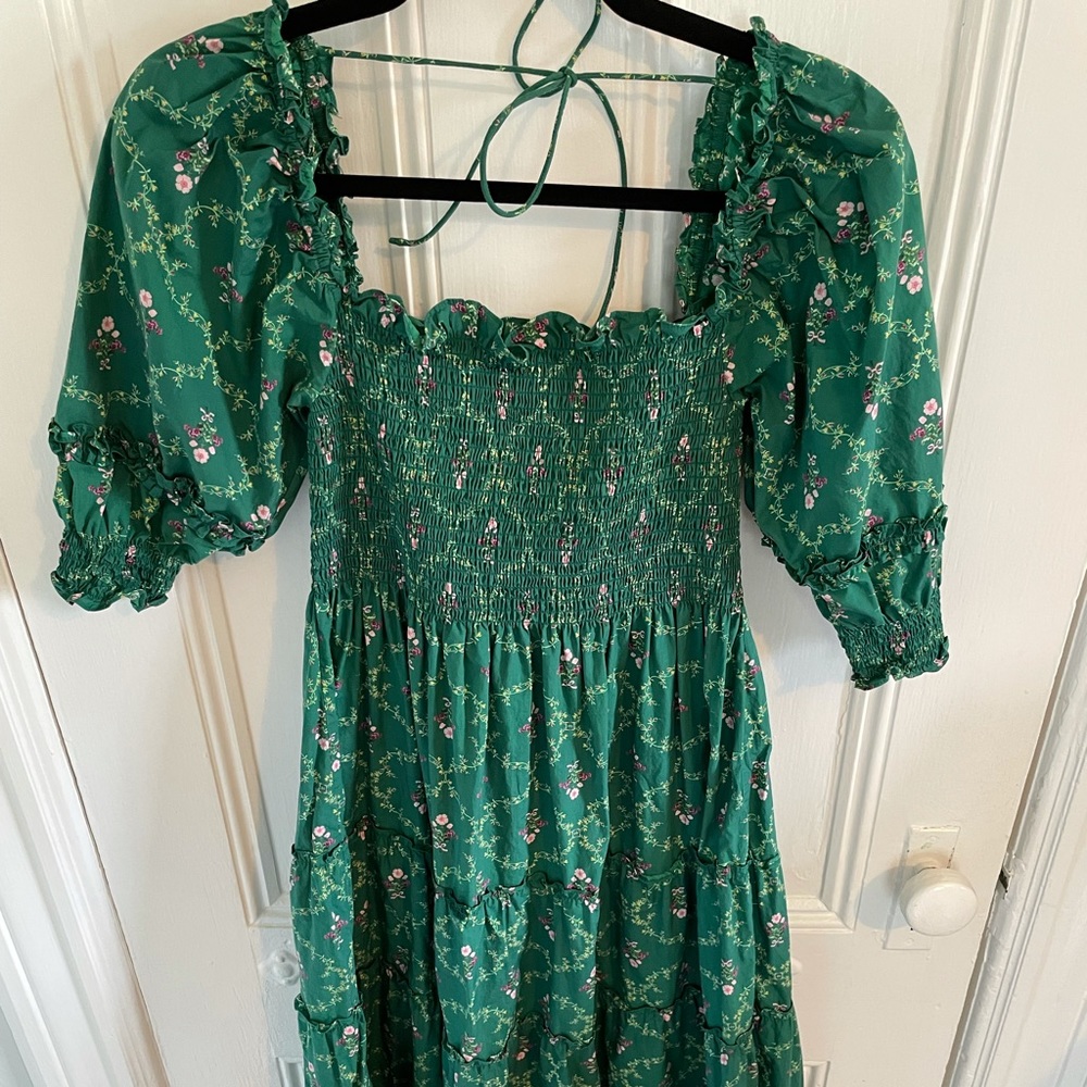 Hill House Nesli Nap Dress in Emerald Trellis